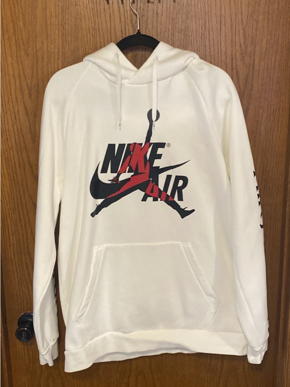 Nike Cream Pullover Hoodie with Black and Red Air Logo